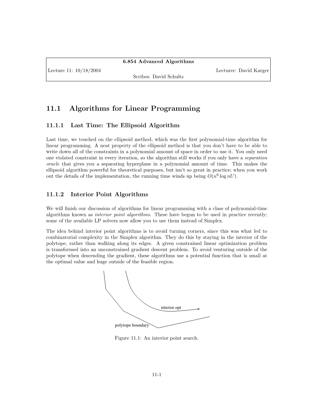 11.1 Algorithms for Linear Programming