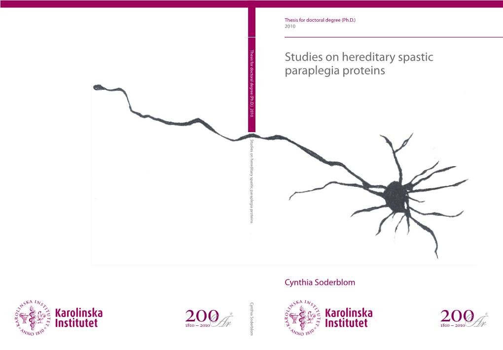 Studies on Hereditary Spastic Paraplegia Proteins Studies on Hereditary Spastic Paraplegia Proteinsstudies on Hereditary