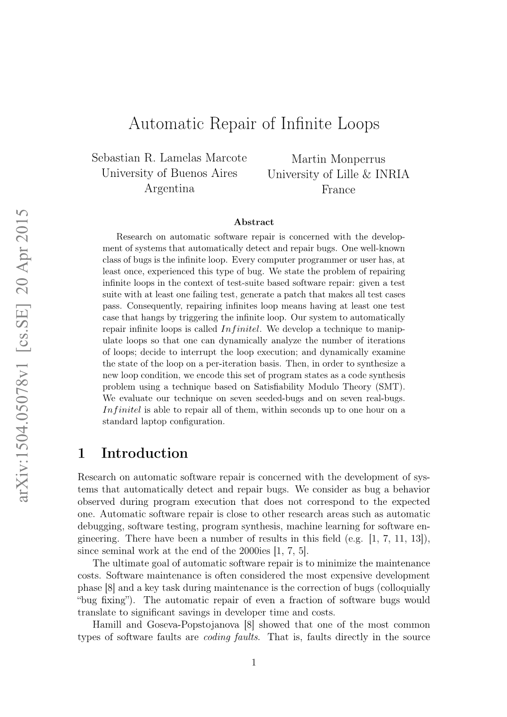 Automatic Repair of Infinite Loops