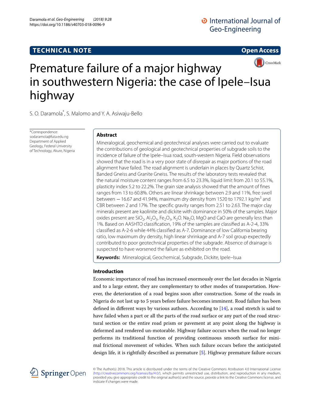 The Case of Ipele–Isua Highway