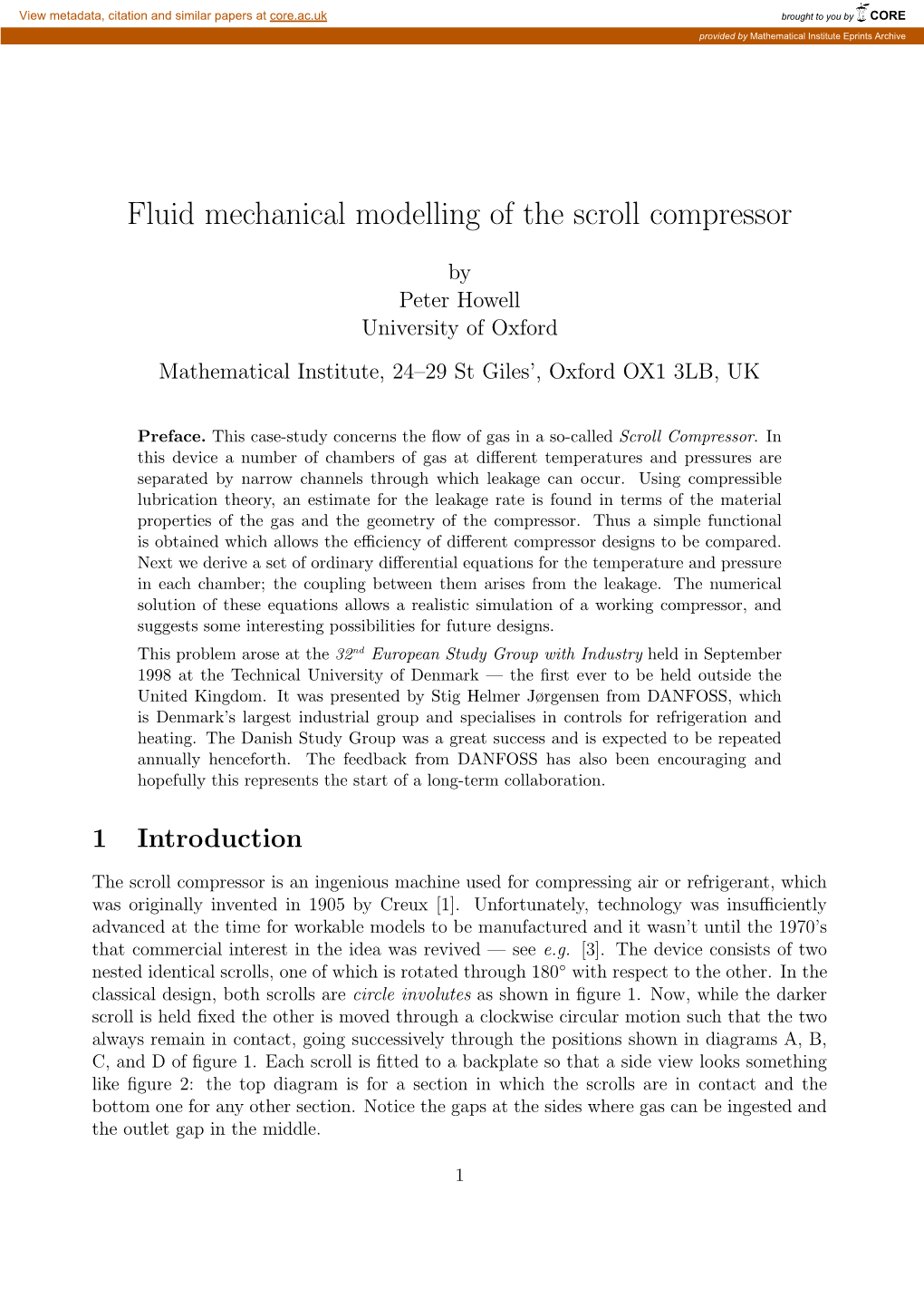 Fluid Mechanical Modelling of the Scroll Compressor