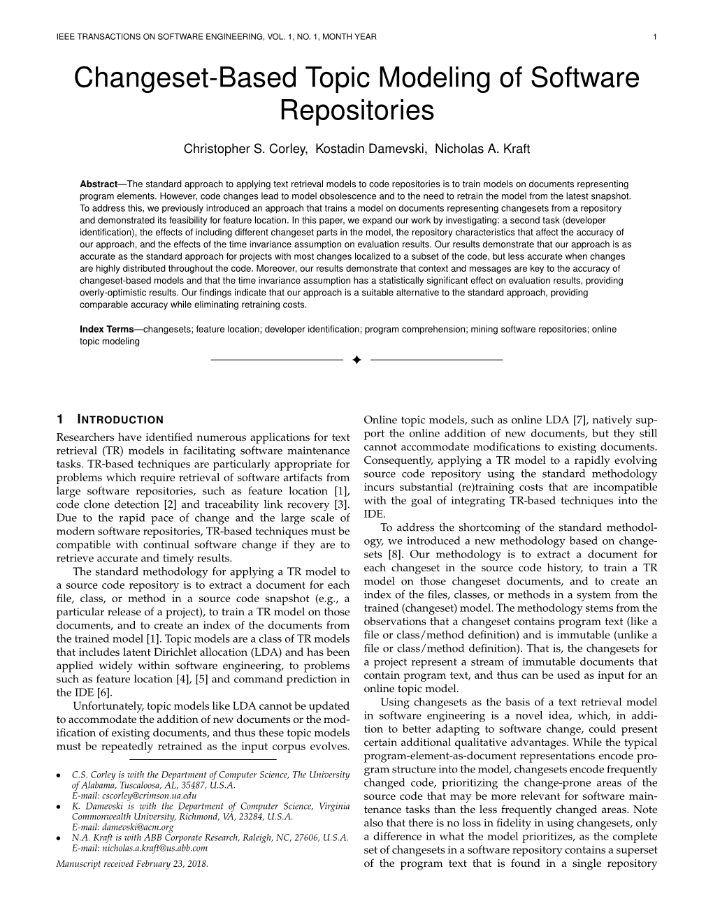 Changeset-Based Topic Modeling of Software Repositories