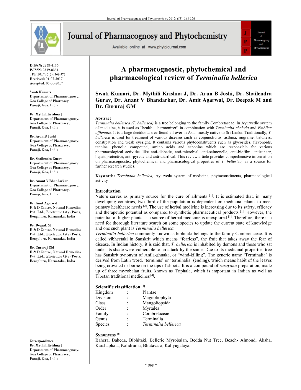 A Pharmacognostic, Phytochemical and Pharmacological Review Of