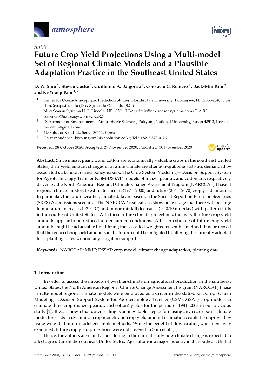 Future Crop Yield Projections Using a Multi-Model Set of Regional Climate Models and a Plausible Adaptation Practice in the Southeast United States