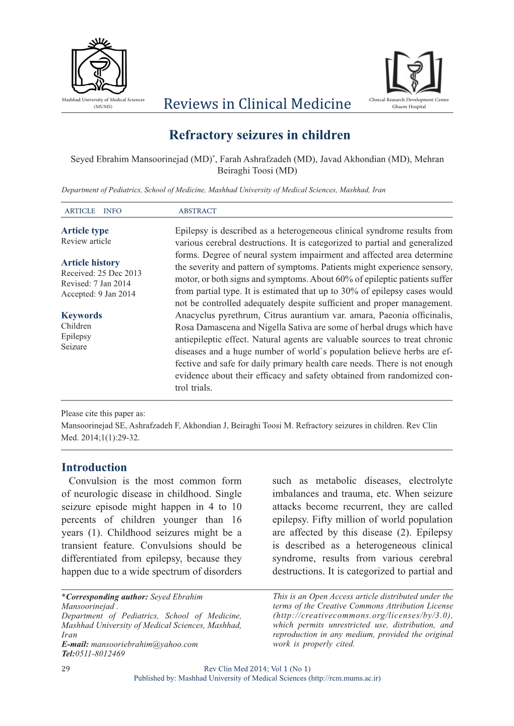 Refractory Seizures in Children