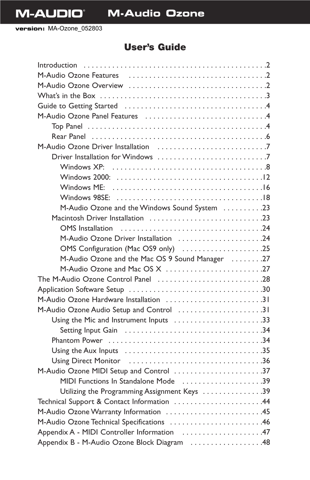 User's Guide M-Audio Ozone