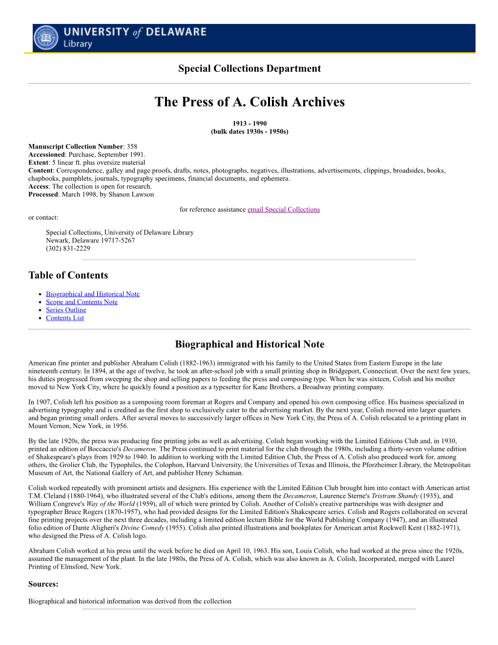 The Press of A. Colish Archives