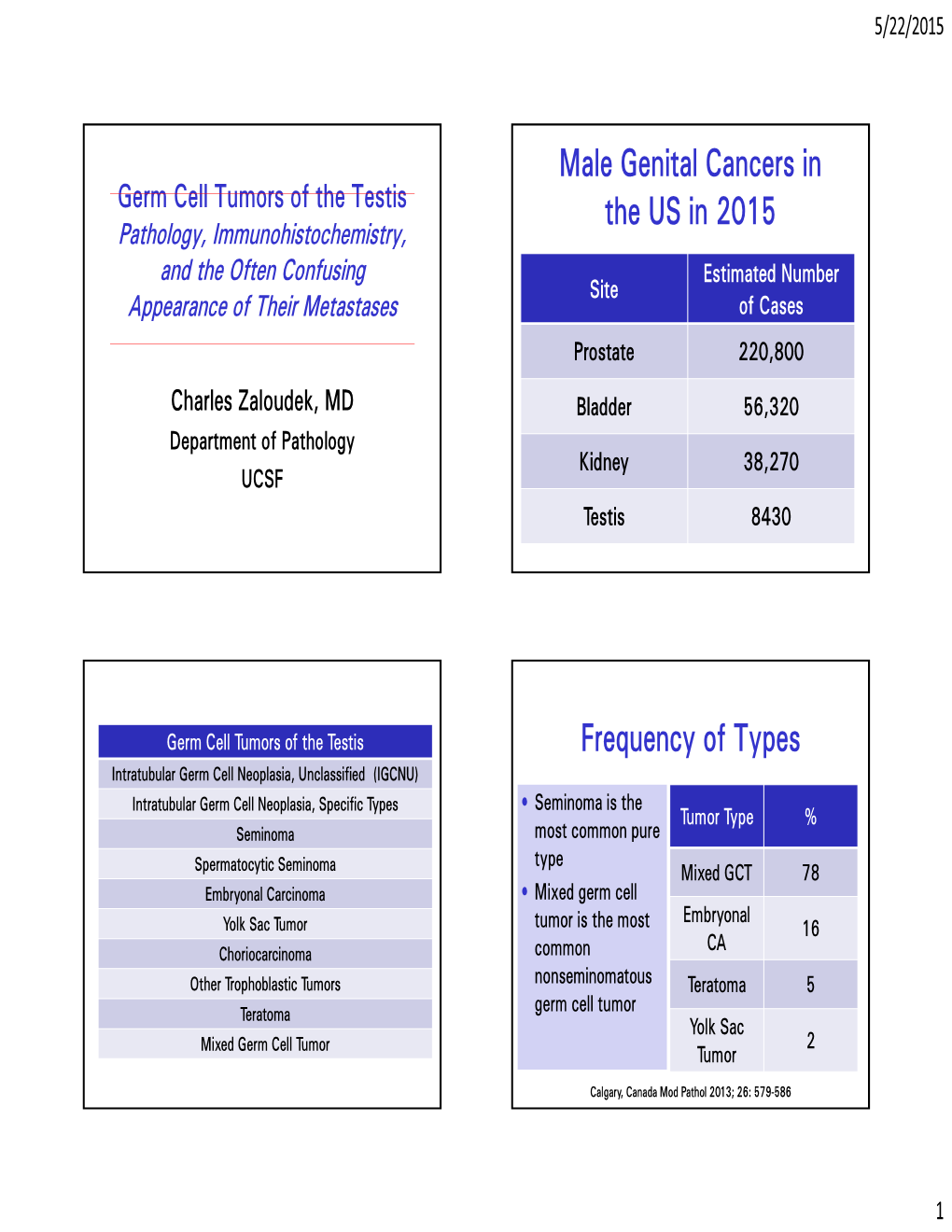 Male Genital Cancers in the US in 2015 Frequency of Types