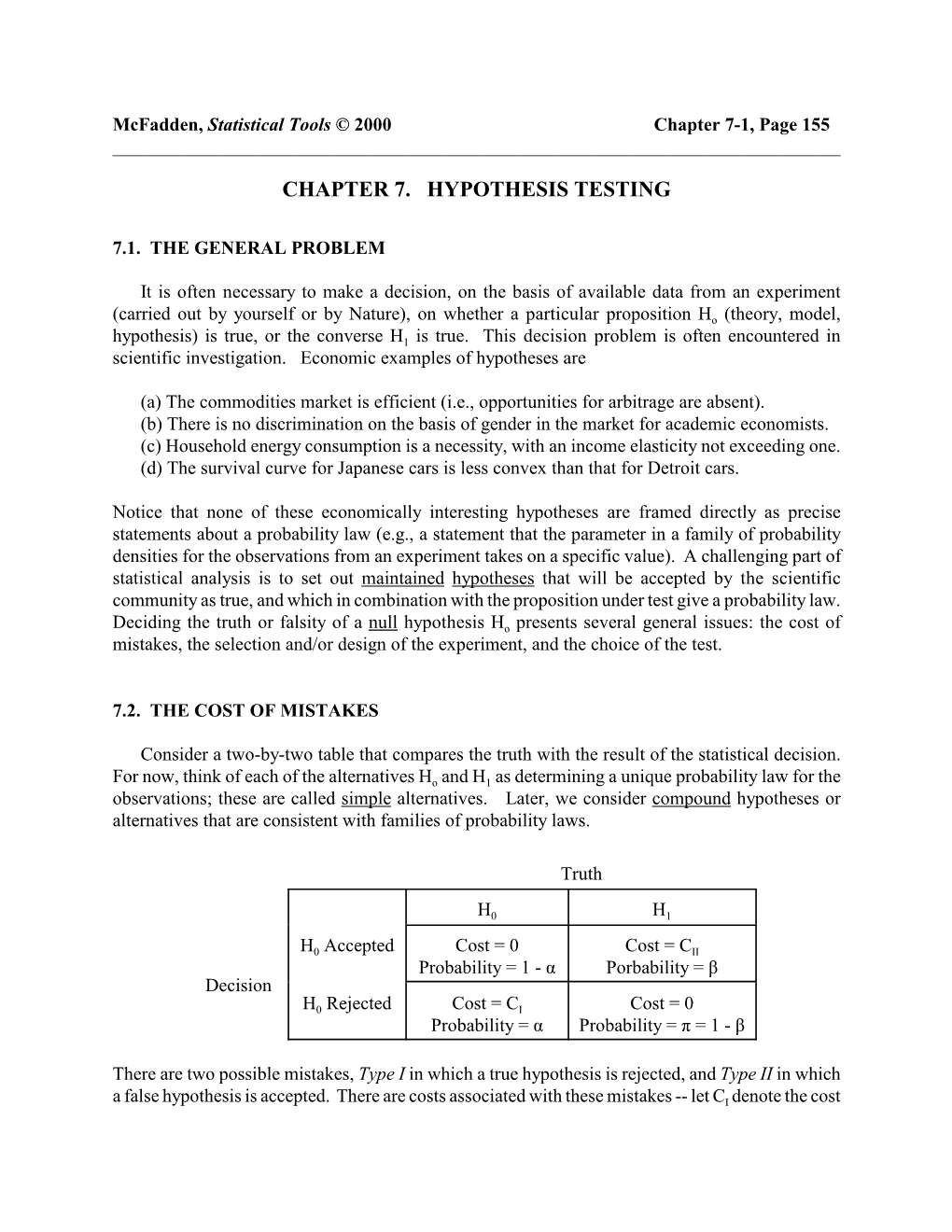 Chapter 7. Hypothesis Testing