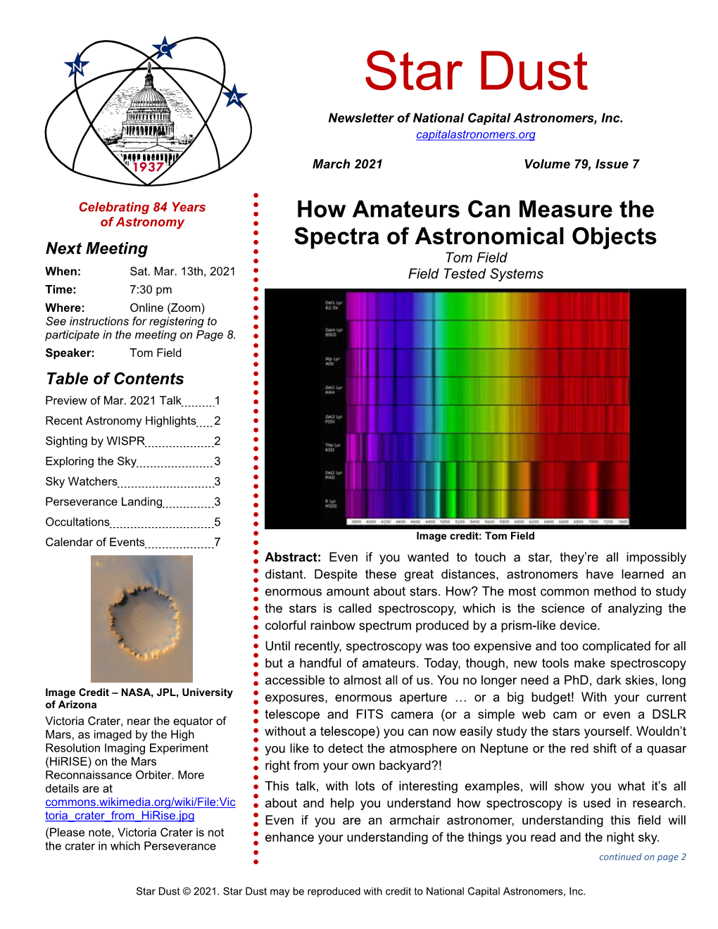 Star Dust Newsletter of National Capital Astronomers, Inc