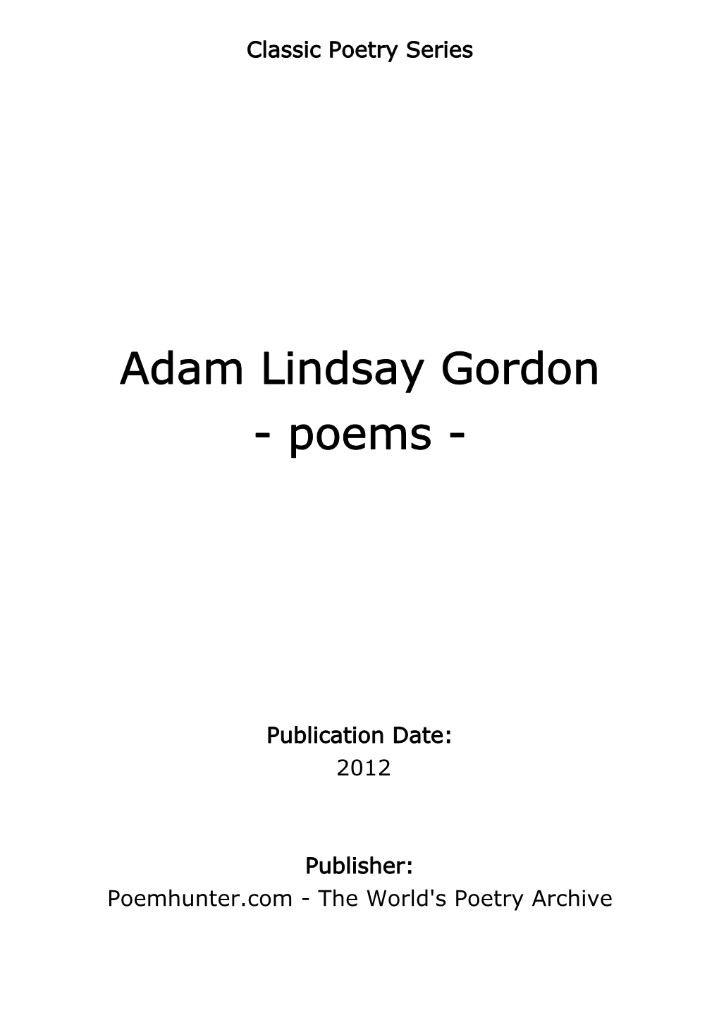 Adam Lindsay Gordon - Poems