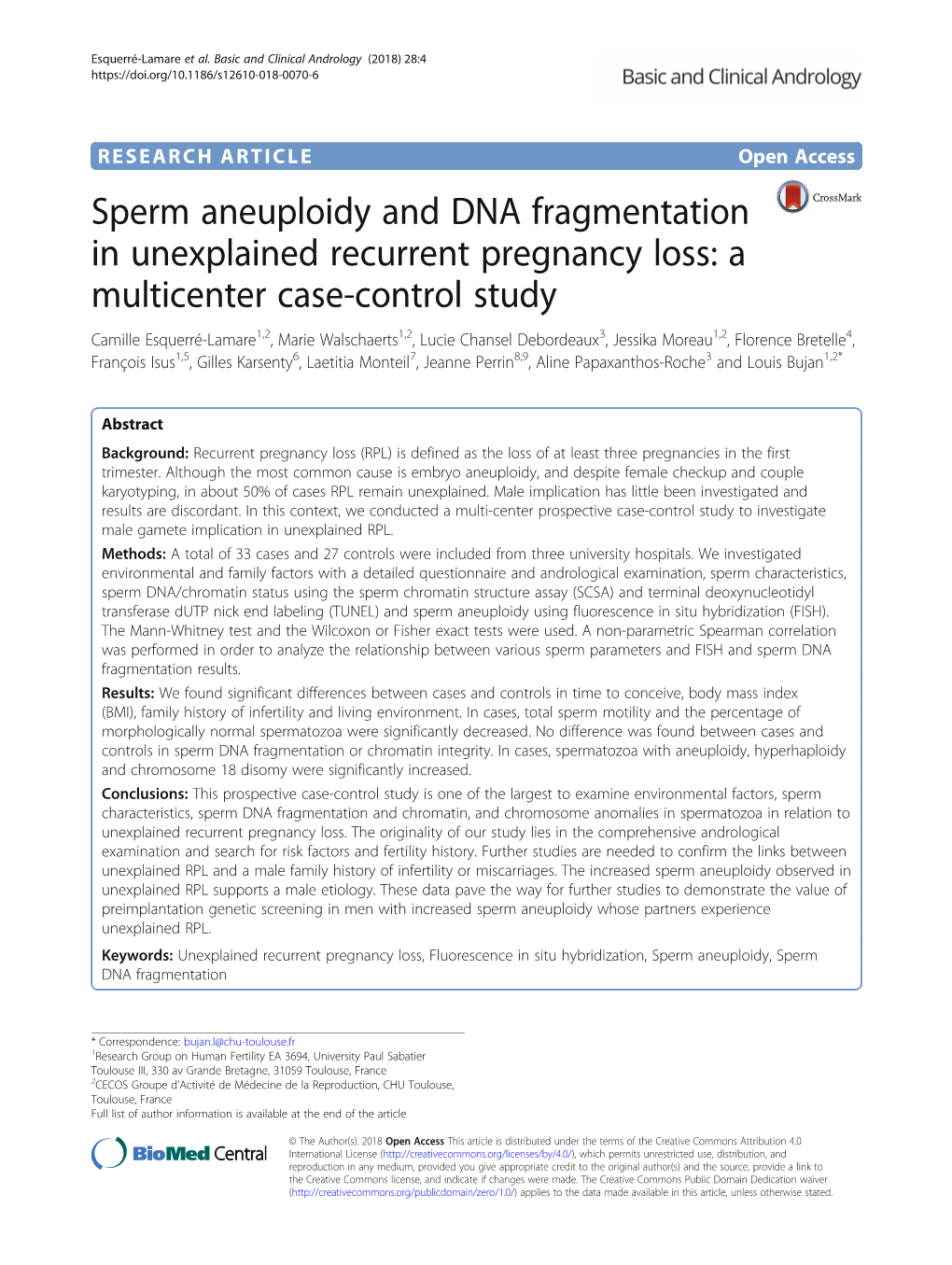 Sperm Aneuploidy and DNA Fragmentation in Unexplained