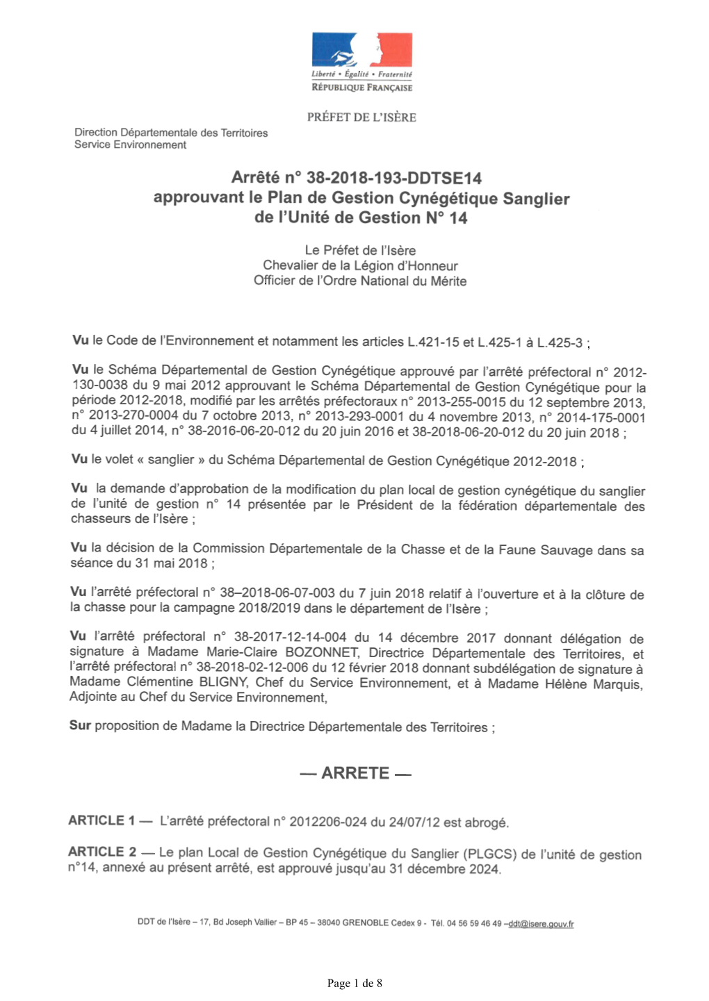 Plan Local De Gestion Cynégétique Sanglier (SDGC 2018/2024)