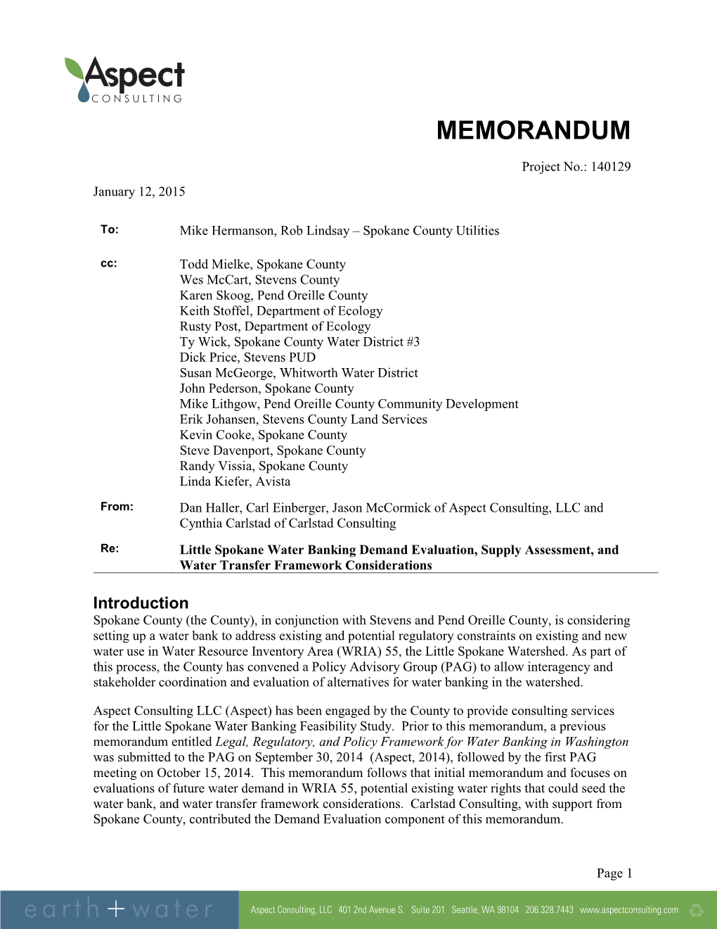 MEMORANDUM Project No.: 140129 January 12, 2015