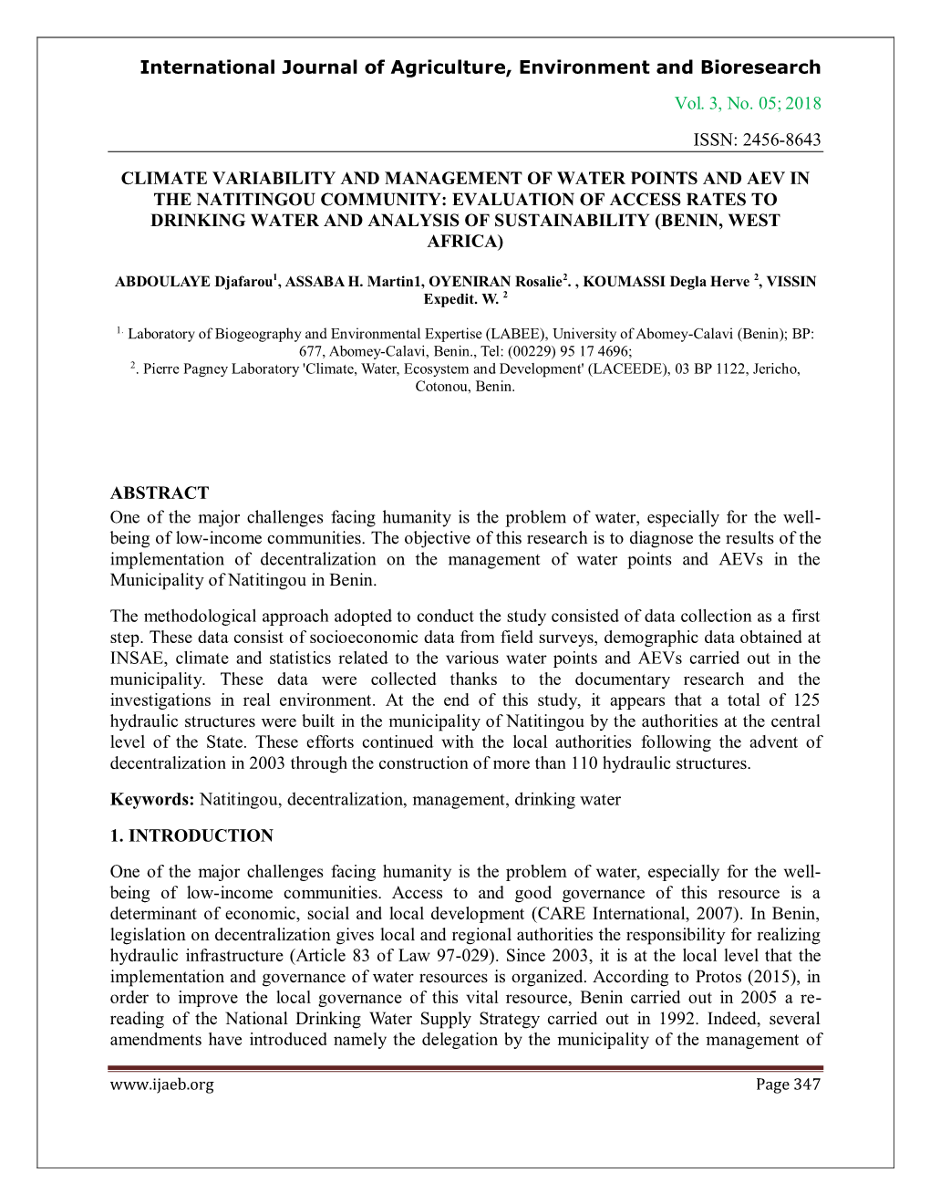 2018 Issn: 2456-8643 Climate Variability and M