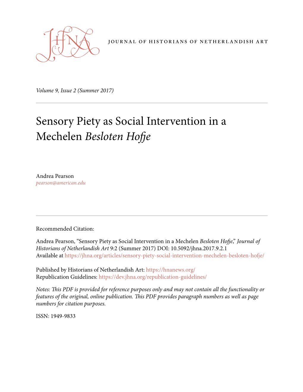 Sensory Piety As Social Intervention in a Mechelen Besloten Hofje