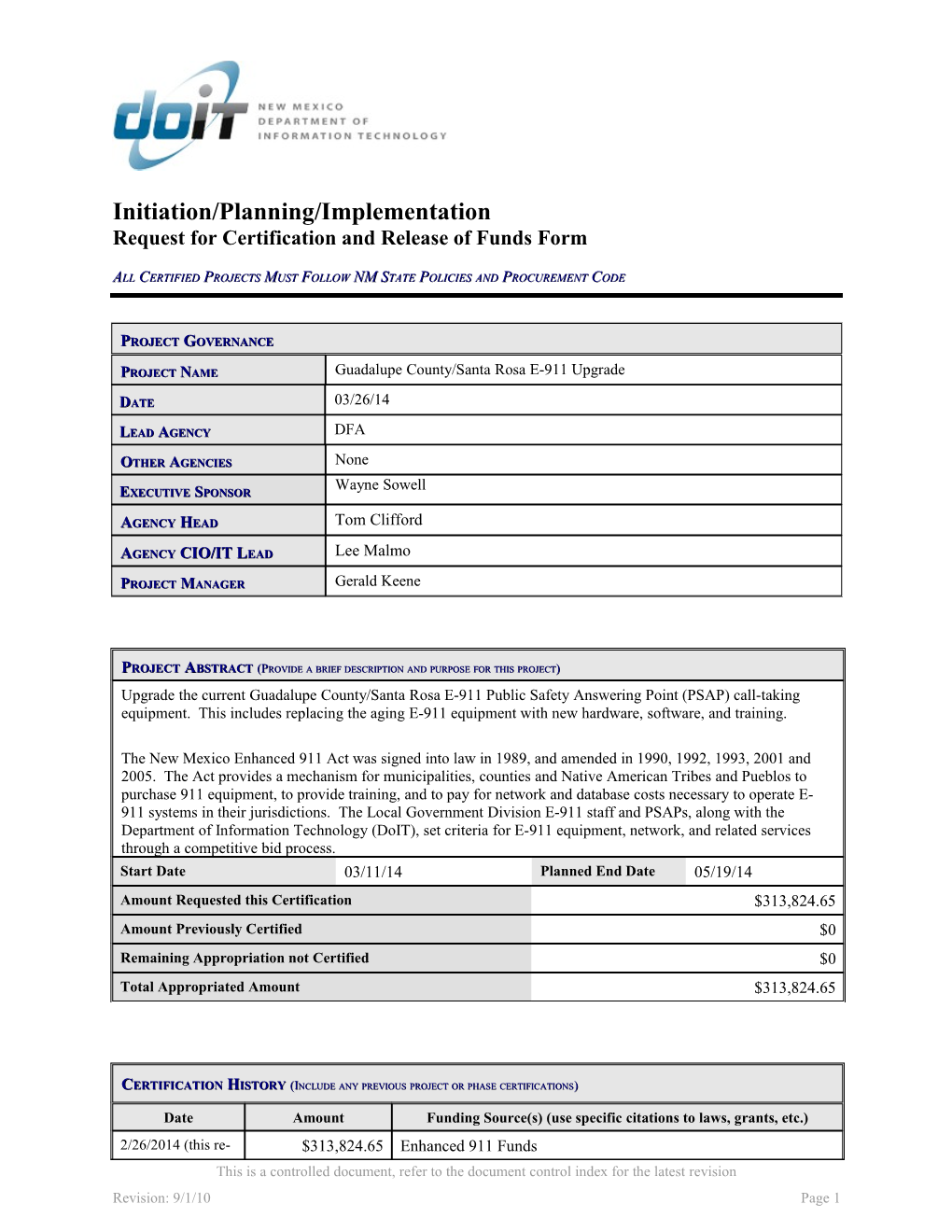 Request for Certification and Release of Funds Form s4