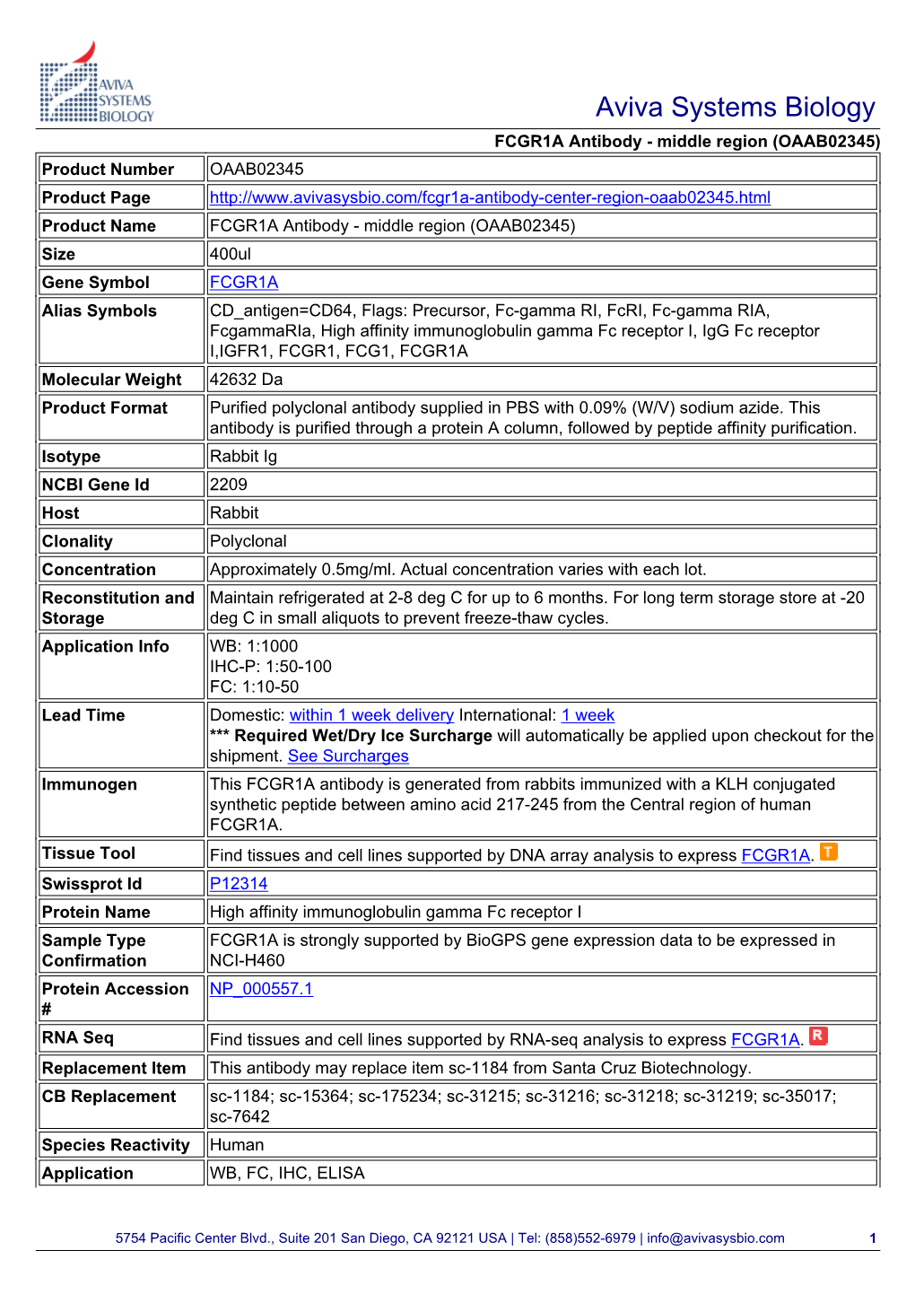 Product Datasheet: OAAB02345