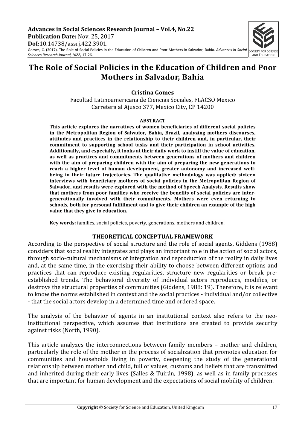 The Role of Social Policies in the Education of Children and Poor Mothers in Salvador, Bahia