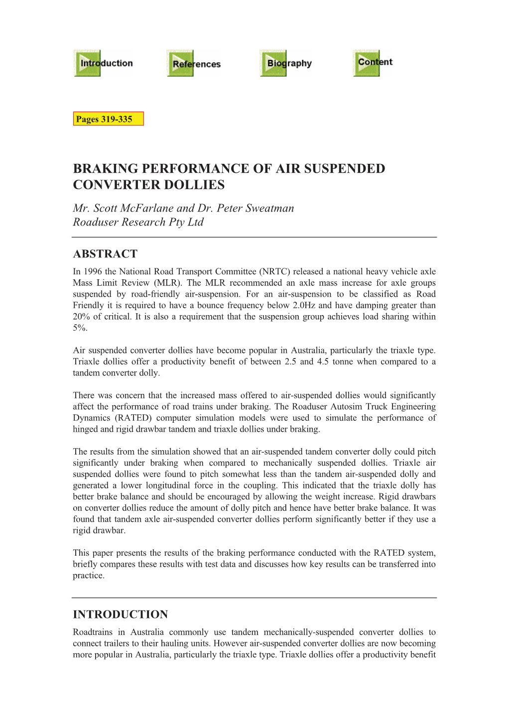 BRAKING PERFORMANCE of AIR SUSPENDED CONVERTER DOLLIES Mr