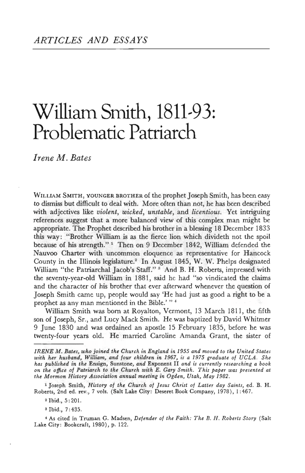 William Smith, 1811-93: Problematic Patriarch Irene M