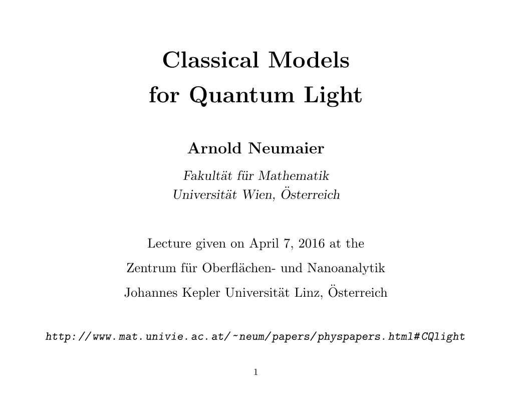 Classical Models for Quantum Light