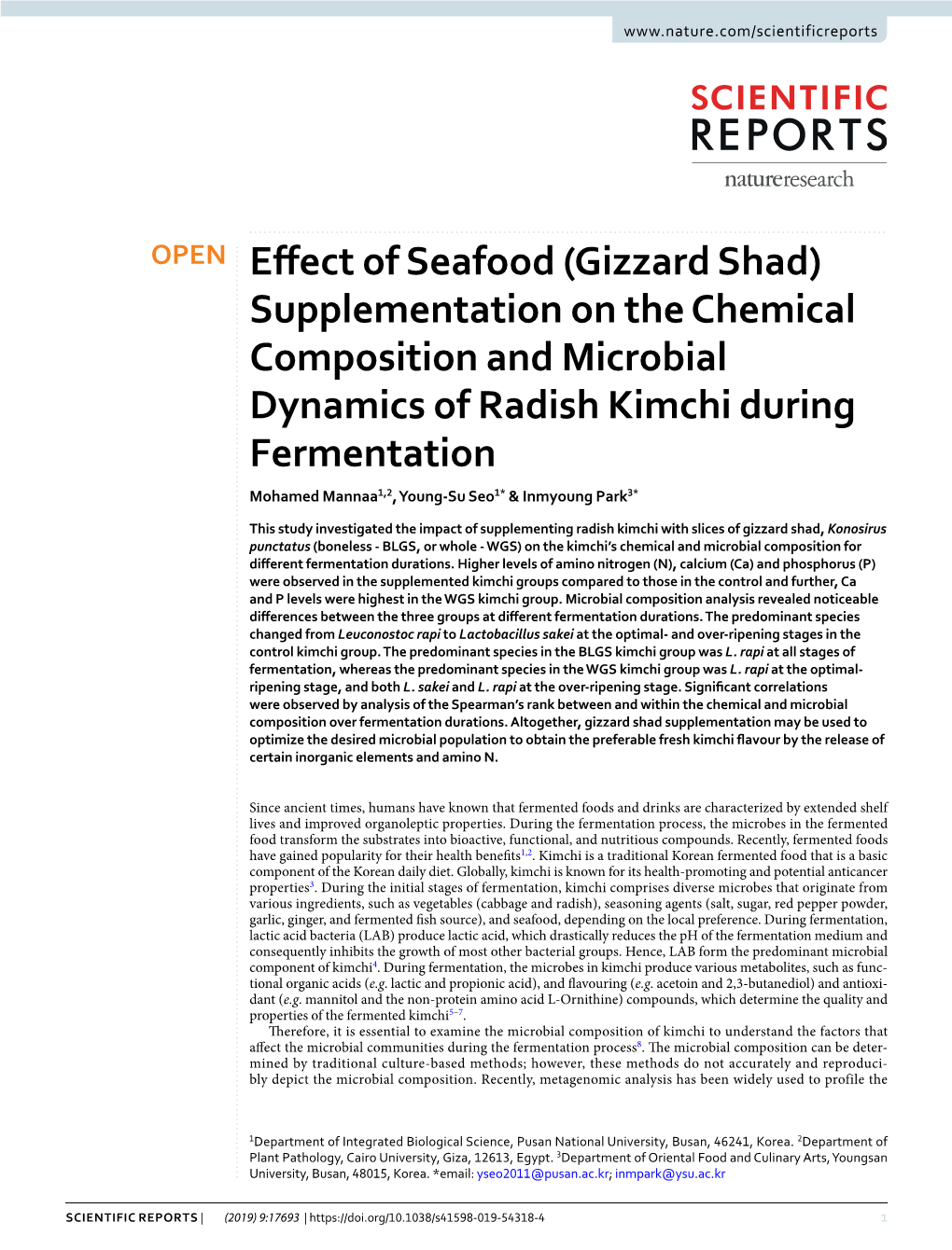 Effect of Seafood (Gizzard Shad) Supplementation on the Chemical