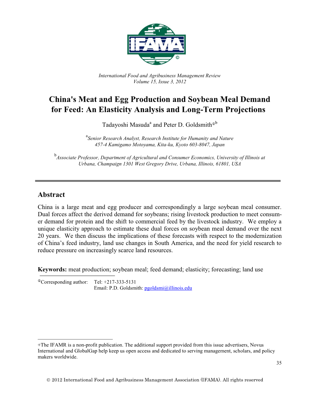 China's Meat and Egg Production and Soybean Meal Demand for Feed: an Elasticity Analysis and Long-Term Projections