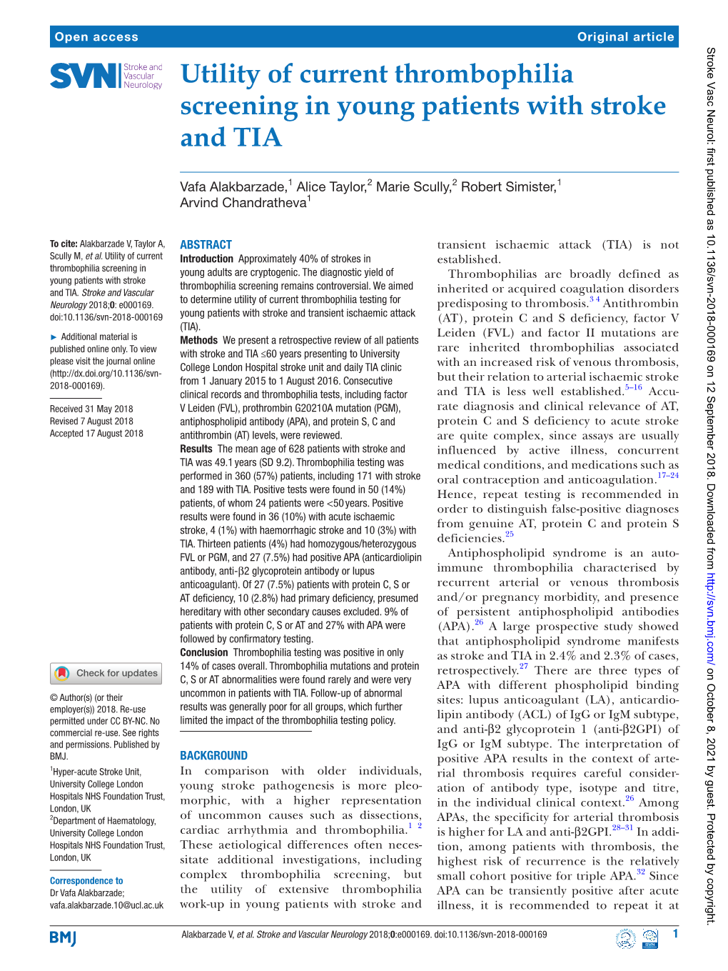 Utility of Current Thrombophilia Screening in Young Patients with Stroke and TIA