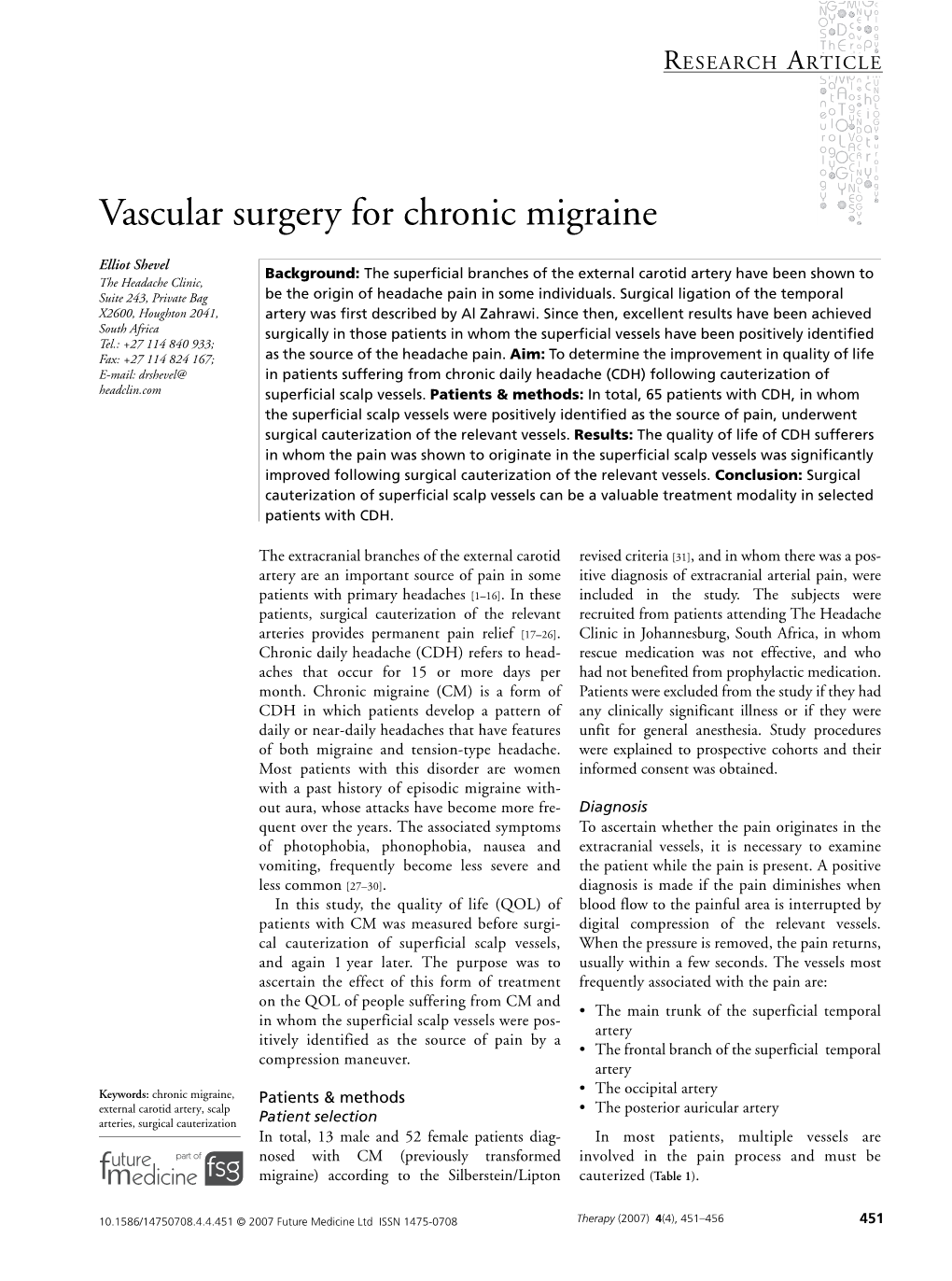 Vascular Surgery for Chronic Migraine