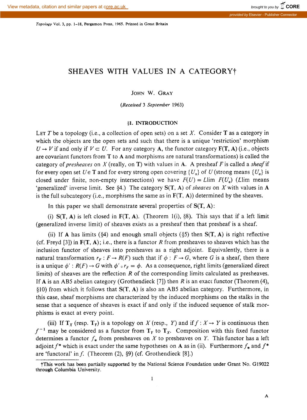 Sheaves with Values in a Category7