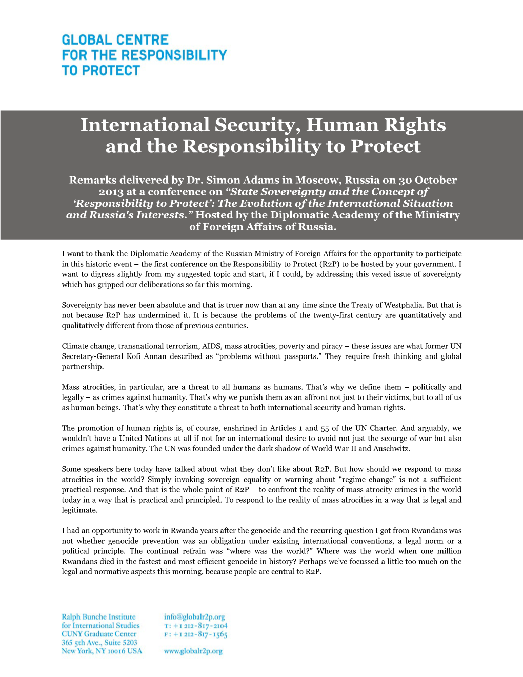 International Security, Human Rights and the Responsibility to Protect