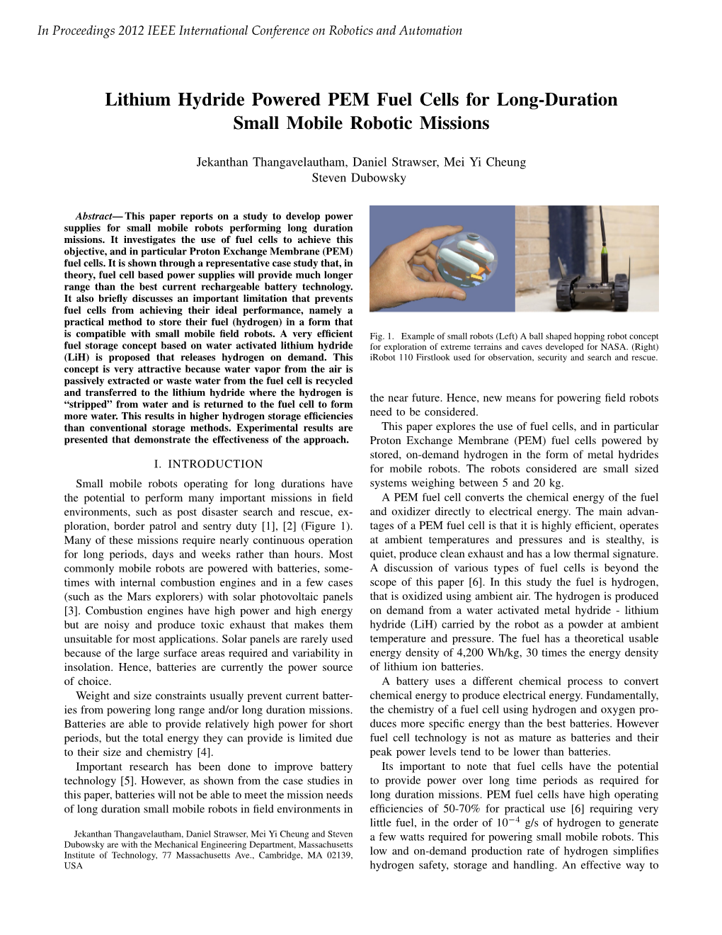 Lithium Hydride Powered PEM Fuel Cells for Long-Duration Small Mobile Robotic Missions