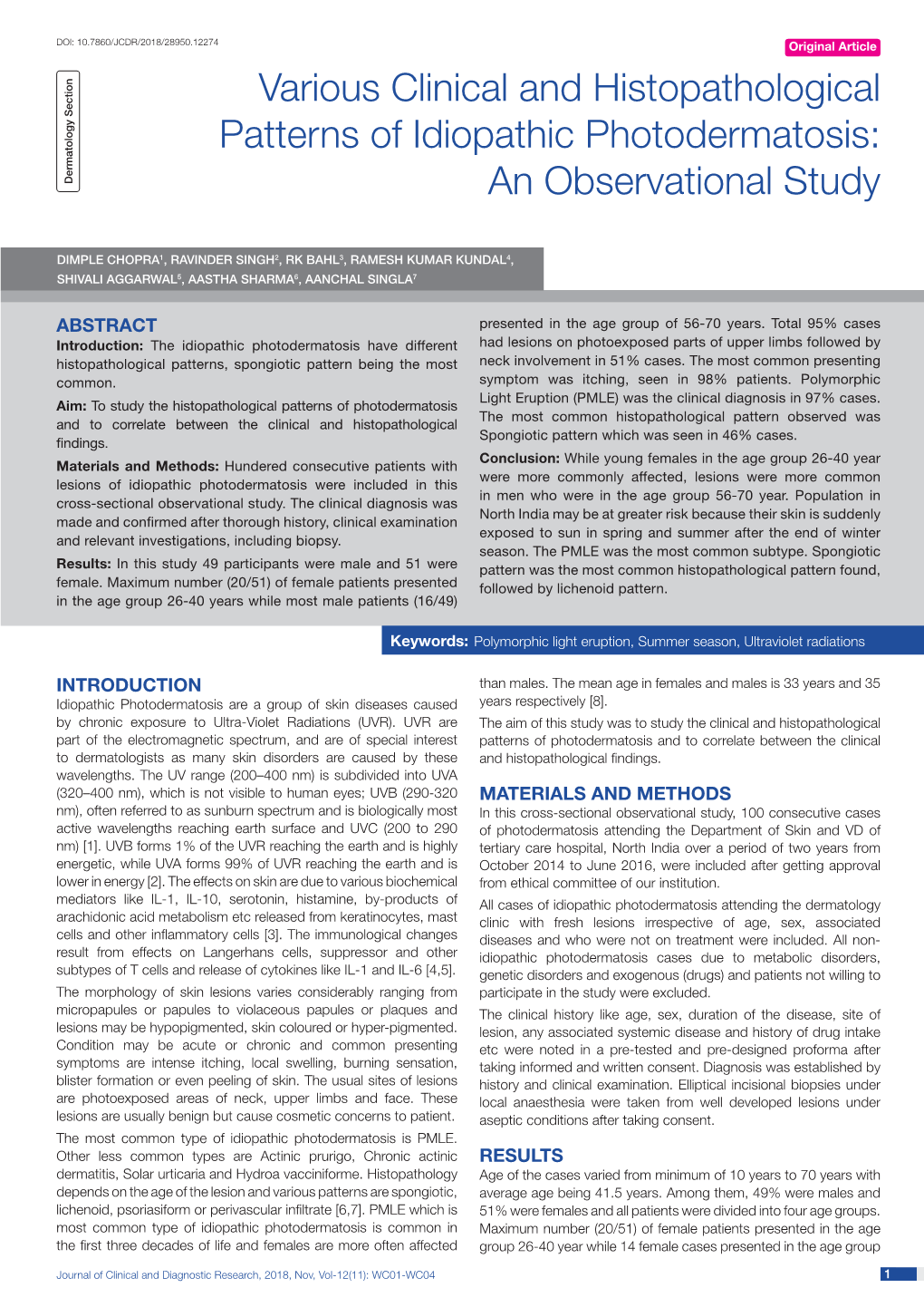 Various Clinical and Histopathological Patterns of Idiopathic Photodermatosis: an Observational Study