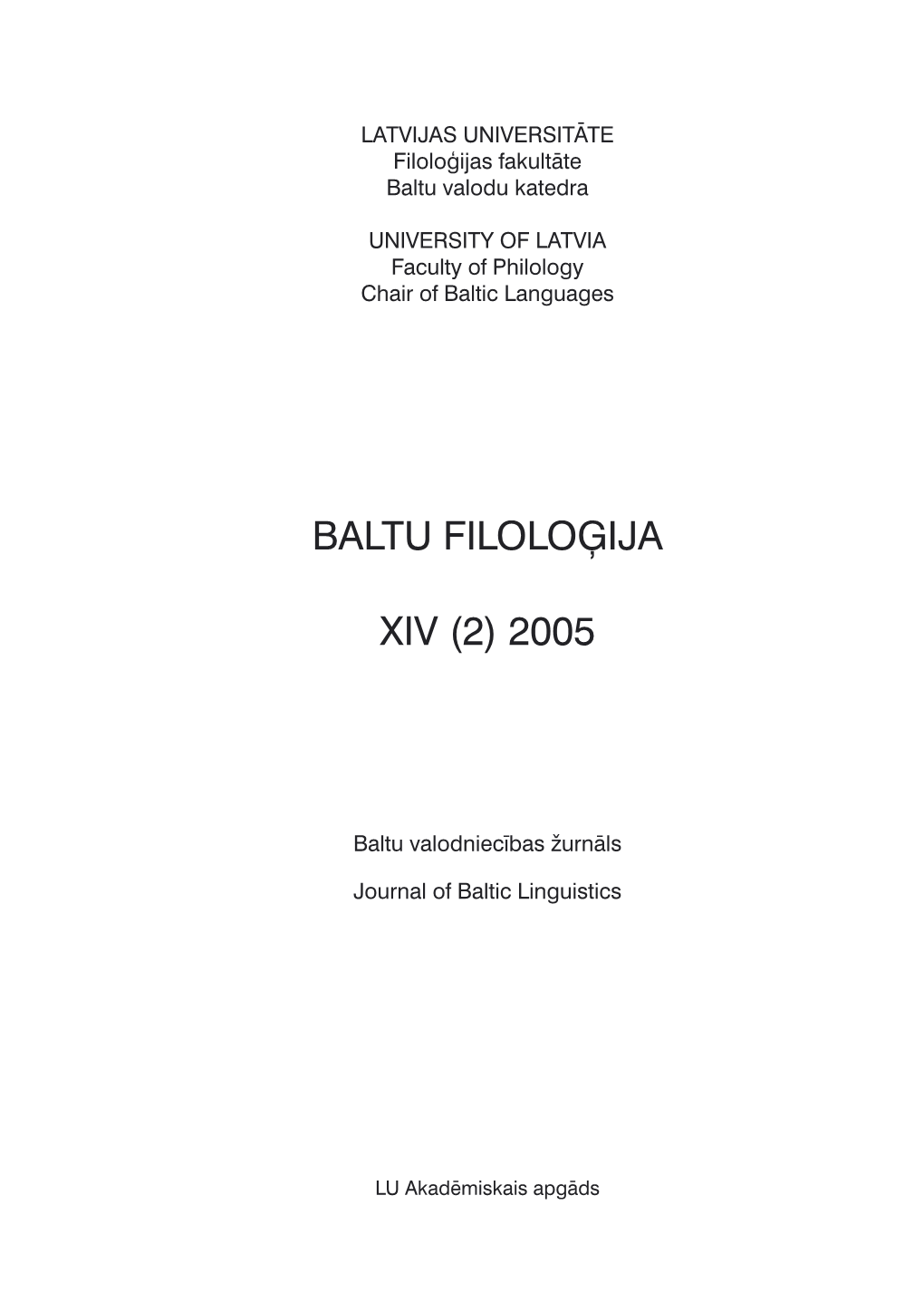Baltu Filoloģija Xiv (2) 2005