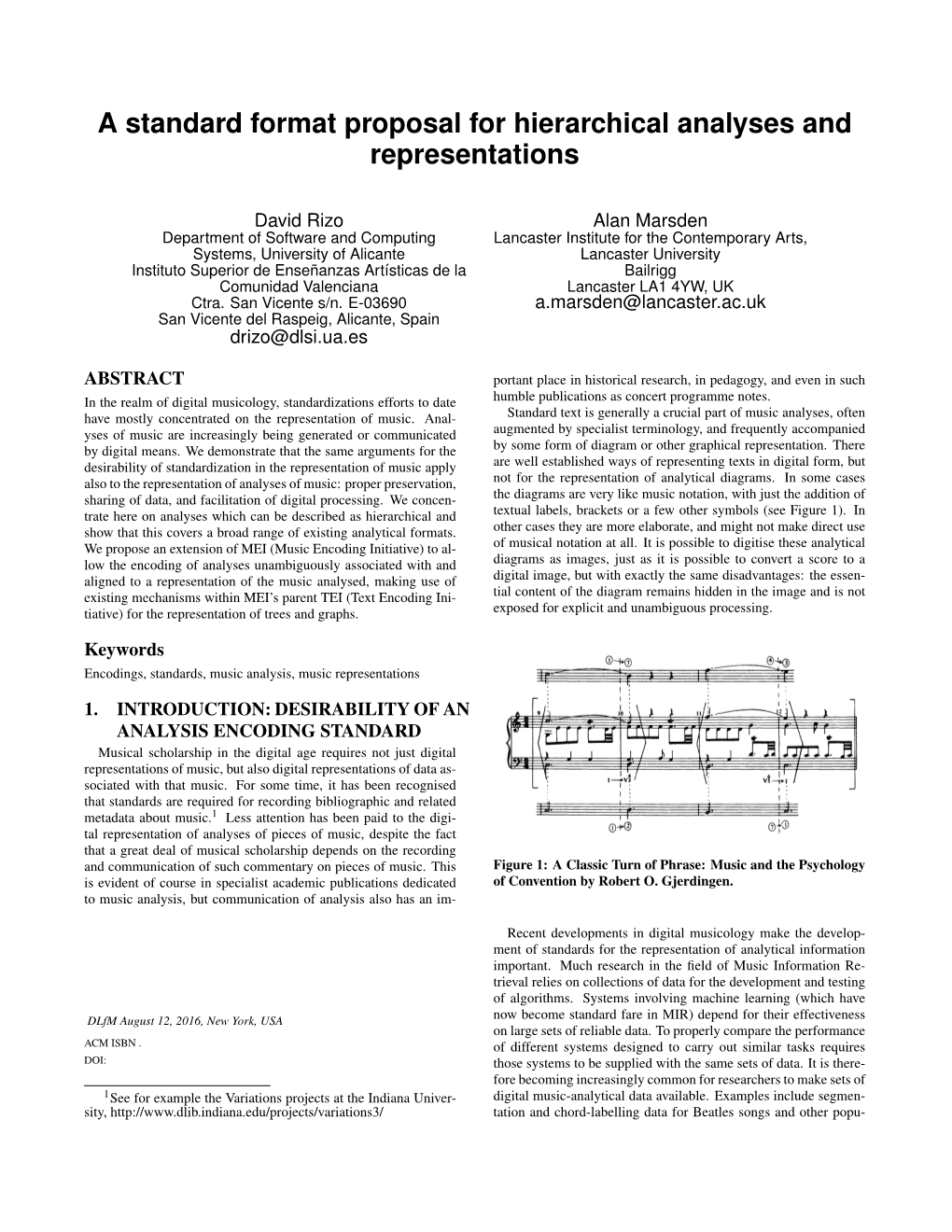 A Standard Format Proposal for Hierarchical Analyses and Representations