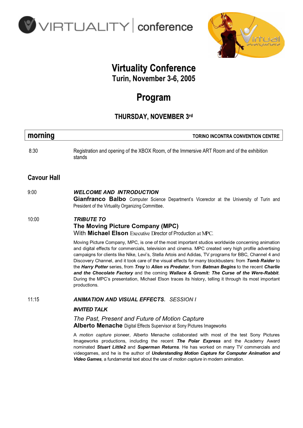 Virtuality Conference Program