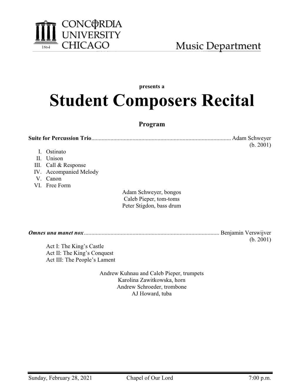 Presents a Student Composers Recital