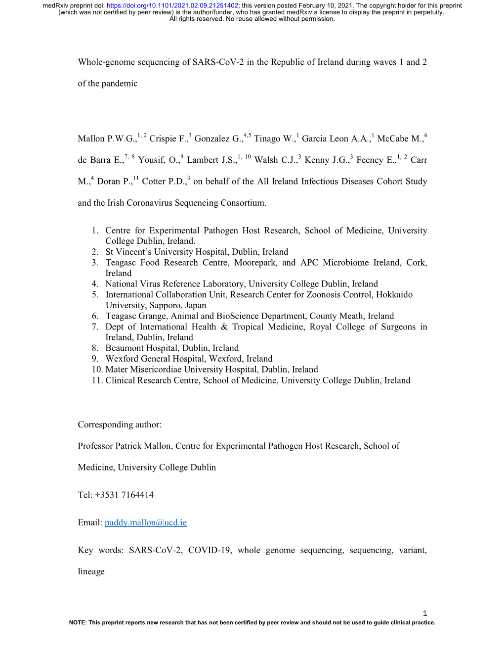 Whole-Genome Sequencing of SARS-Cov-2 in the Republic of Ireland During Waves 1 and 2