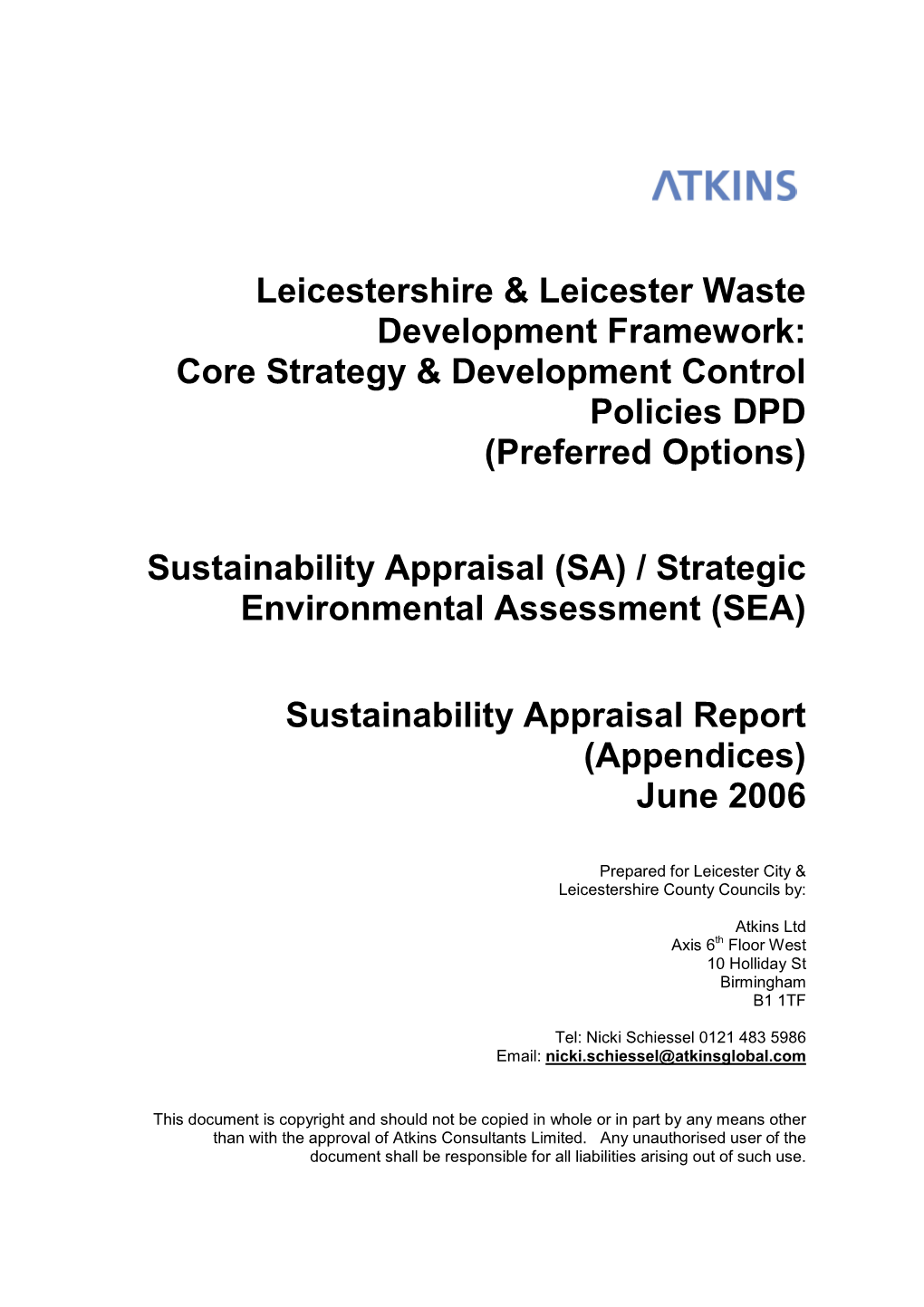 Leicestershire & Leicester Waste Development Framework: Core