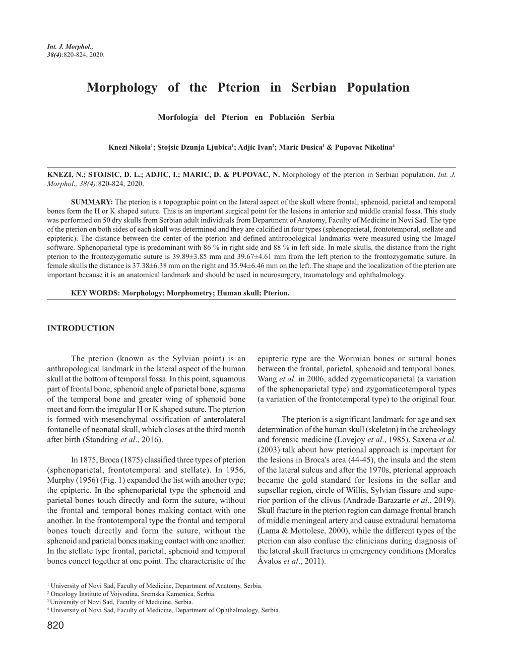 Morphology of the Pterion in Serbian Population