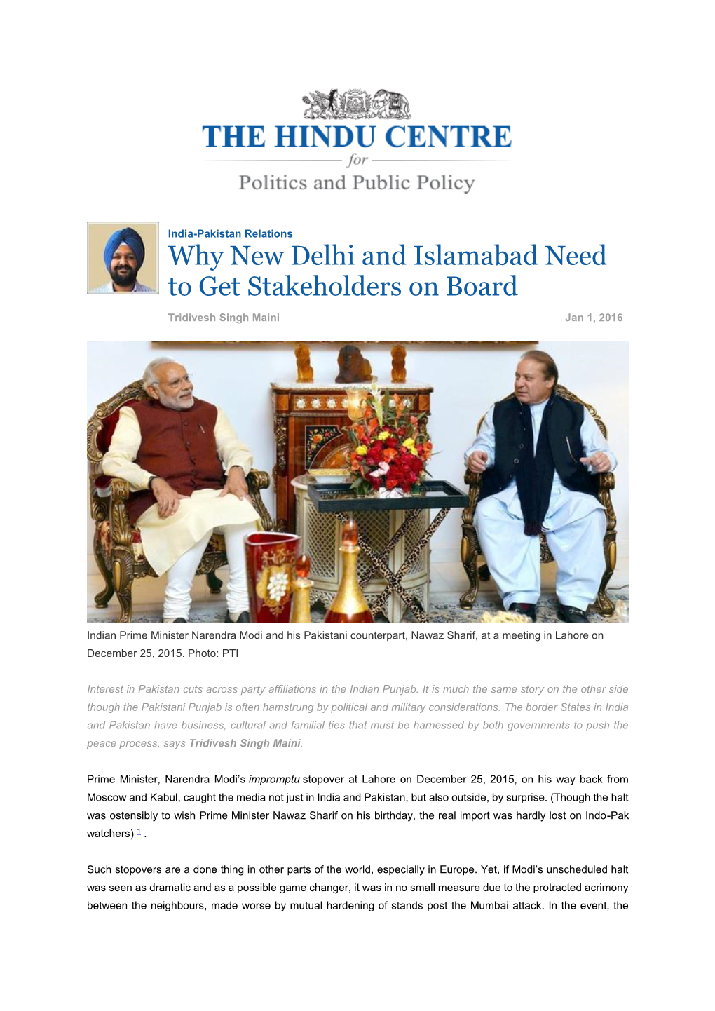 Why New Delhi and Islamabad Need to Get Stakeholders on Board