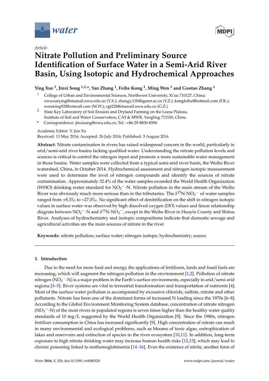 Nitrate Pollution and Preliminary Source Identification of Surface