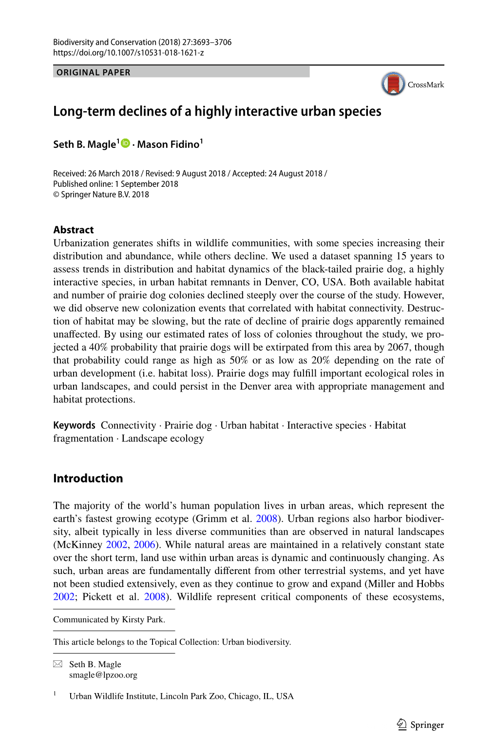 Long-Term Declines of a Highly Interactive Urban Species