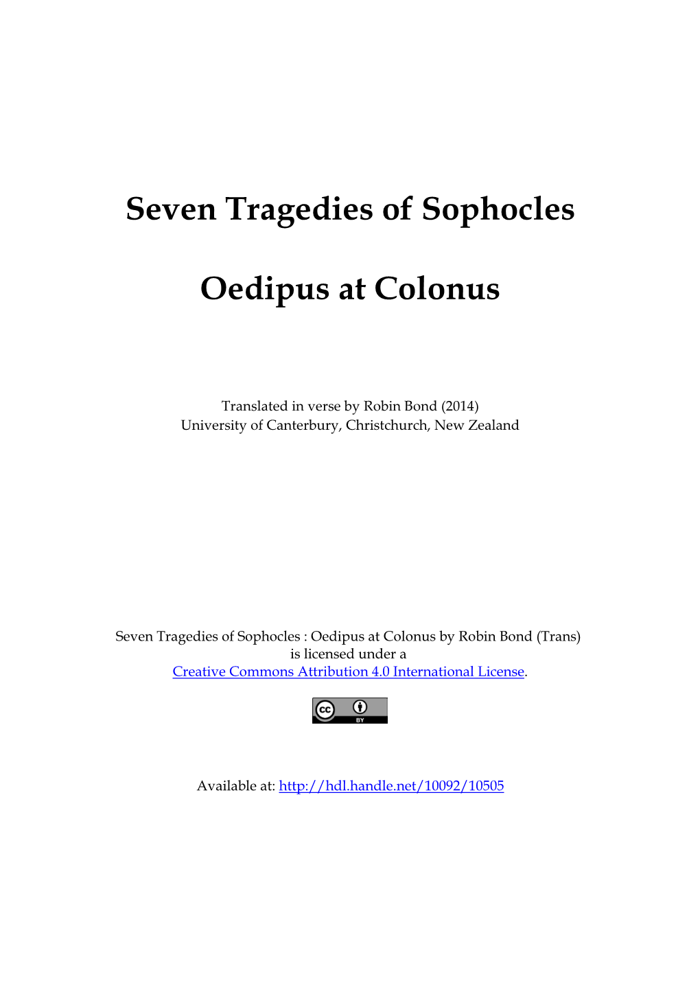 Seven Tragedies of Sophocles Oedipus at Colonus