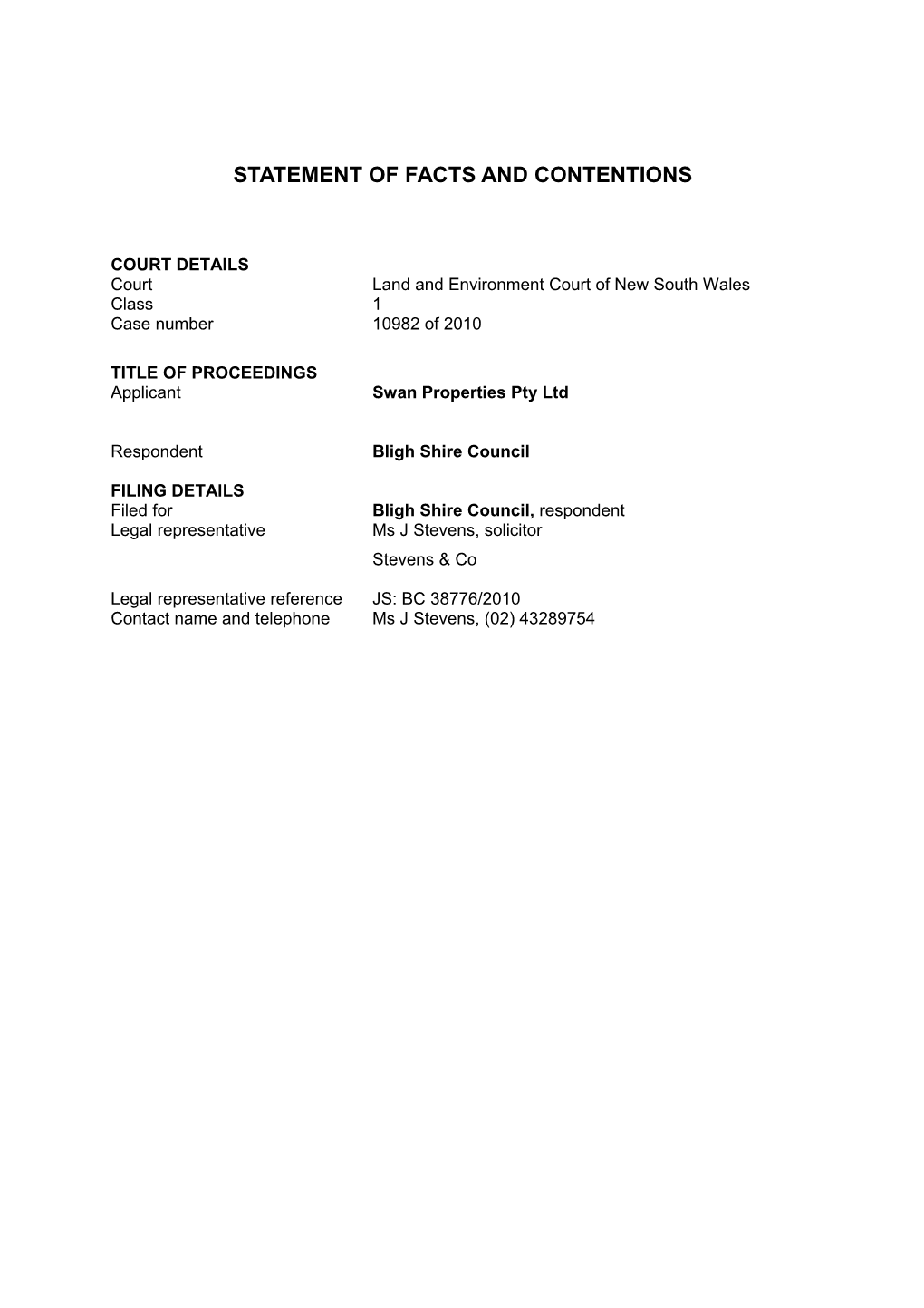 NSW LEC Form a - General Form (Land and Environment Court)