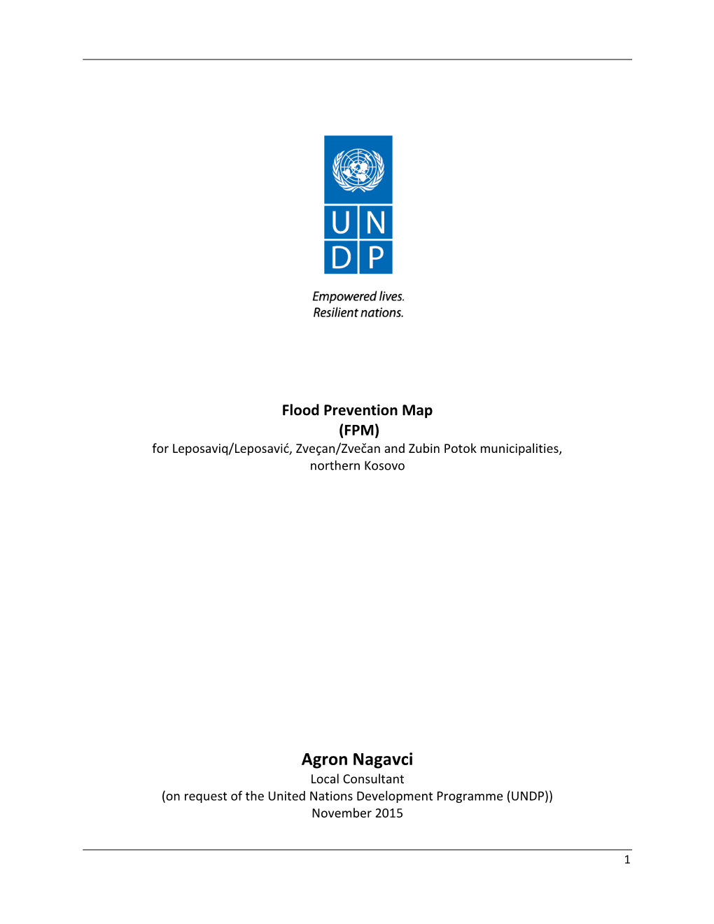 Agron Nagavci Local Consultant (On Request of the United Nations Development Programme (UNDP)) November 2015