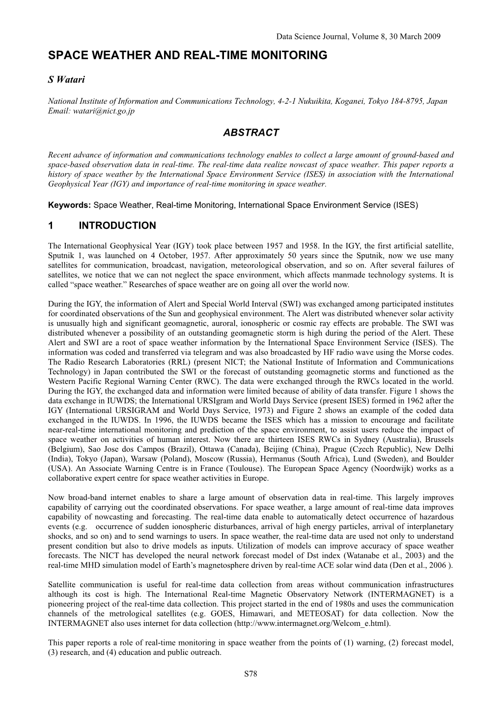 Space Weather and Real-Time Monitoring