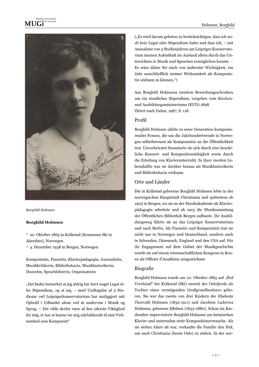 Borghild Holmsens Zweitem Bewerbungsschreiben Um Ein Staatliches Stipendium, Vergeben Vom Kirchen- Und Ausbildungsministeriums (KUD) 1898