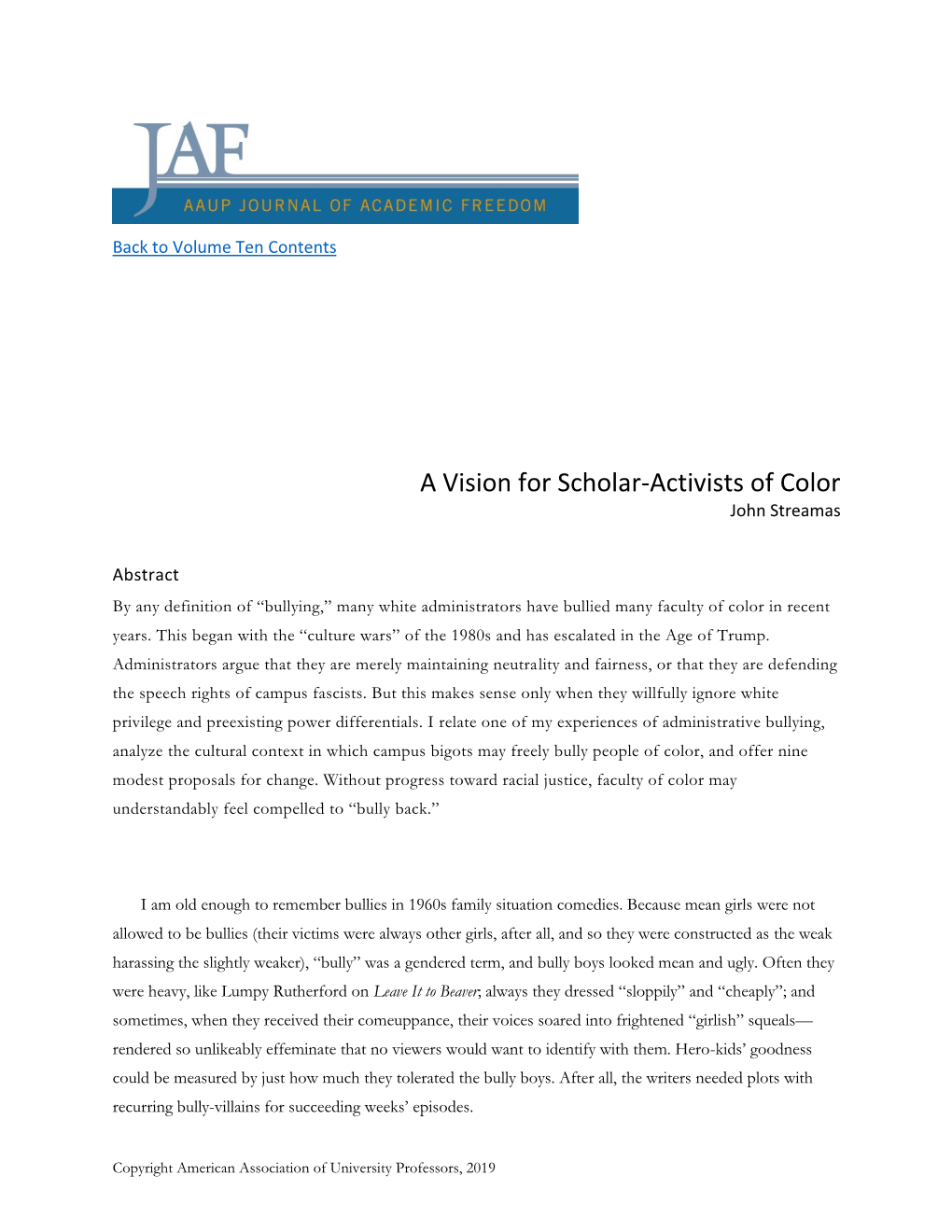 A Vision for Scholar-Activists of Color John Streamas